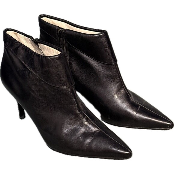 Andrew Geller Krypton Ankle Boots Black Leather Pointed Toe Sz 7 M - Picture 1 of 7